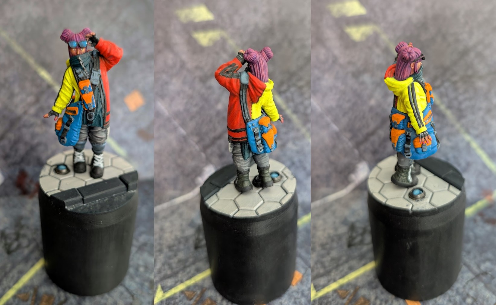 54mm scale 3D print of cyberpunk woman.